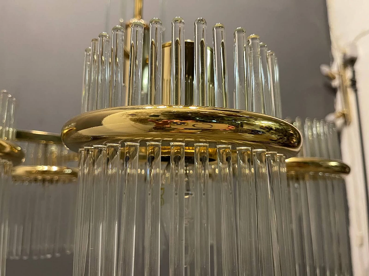 Lampadario in vetro di Murano e ottone, anni '80 2