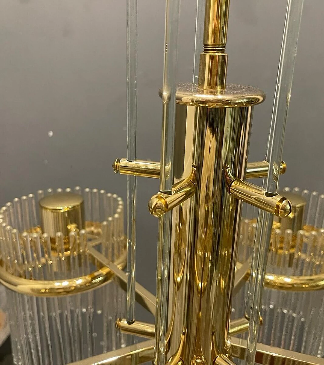 Lampadario in vetro di Murano e ottone, anni '80 8