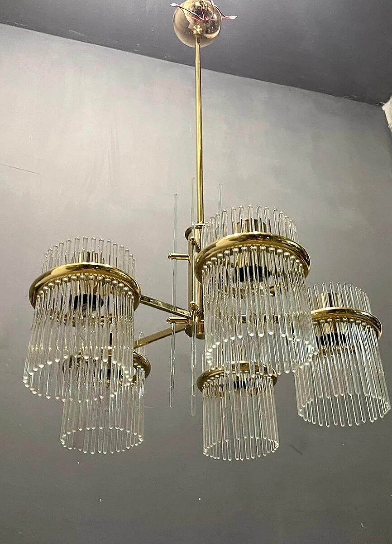 Lampadario in vetro di Murano e ottone, anni '80 10