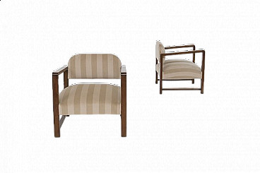 Pair of wood and fabric armchairs, 1950s