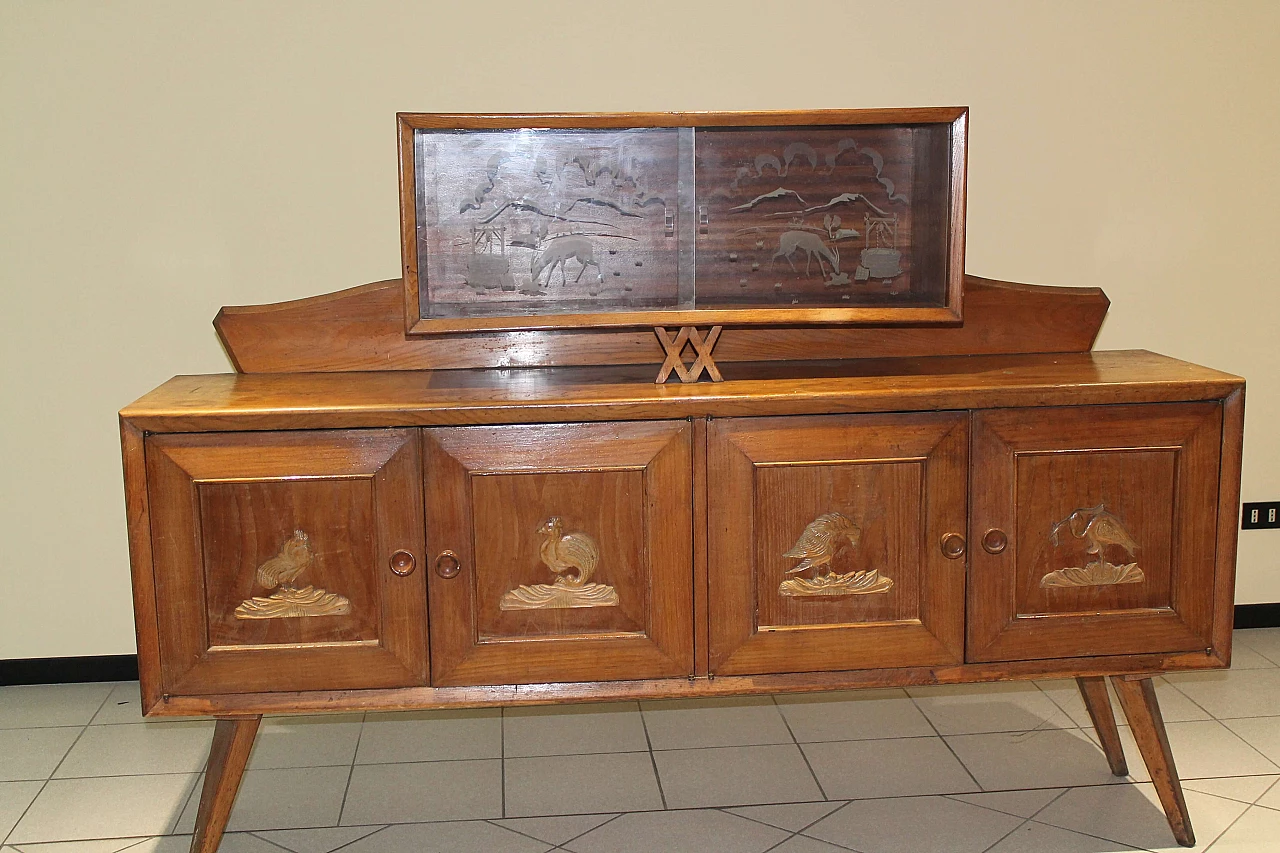 Wooden sideboard with decorated glass panel, 19th century 4
