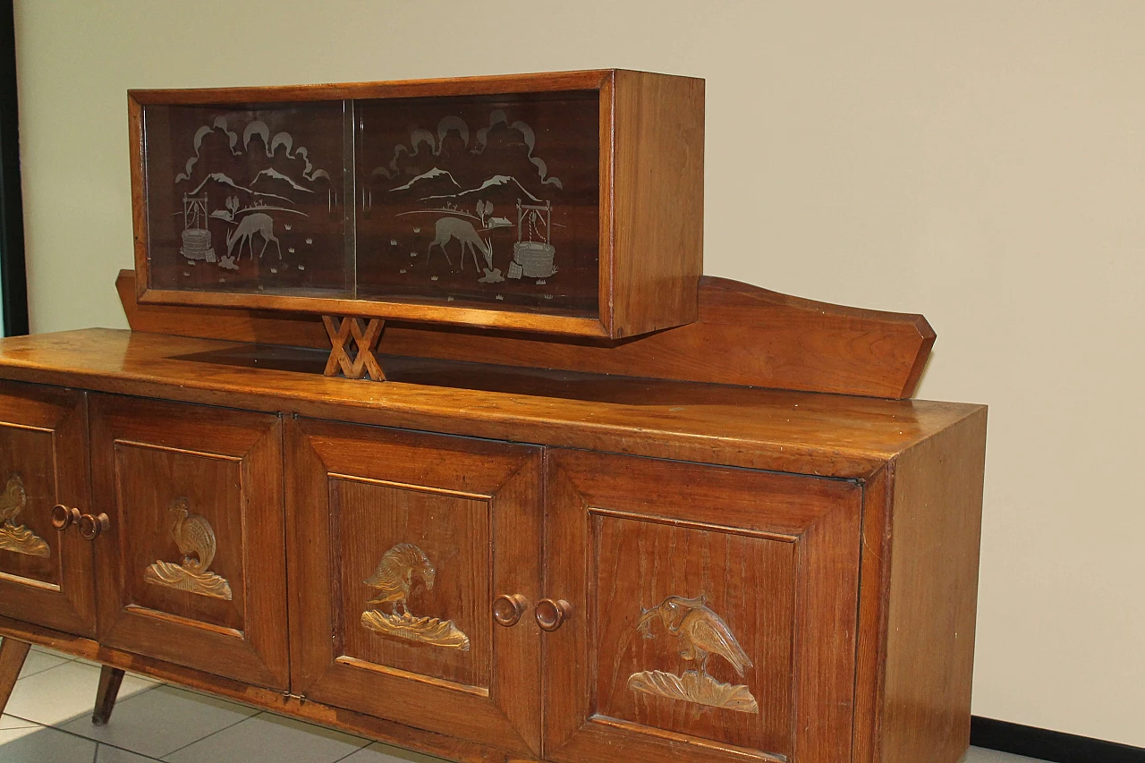 Wooden sideboard with decorated glass panel, 19th century 5