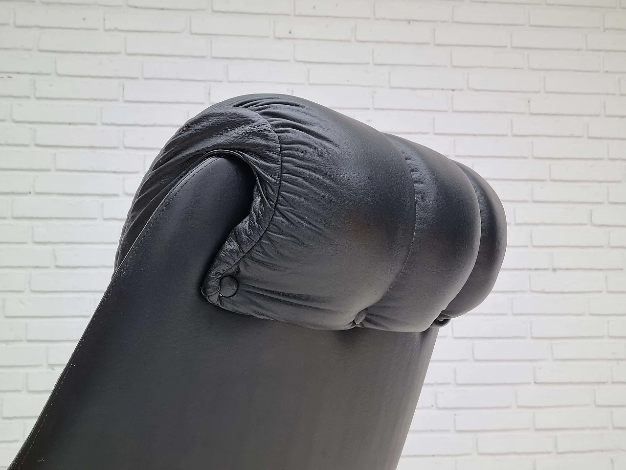 Danish black leather swivel armchair, 1970s 16