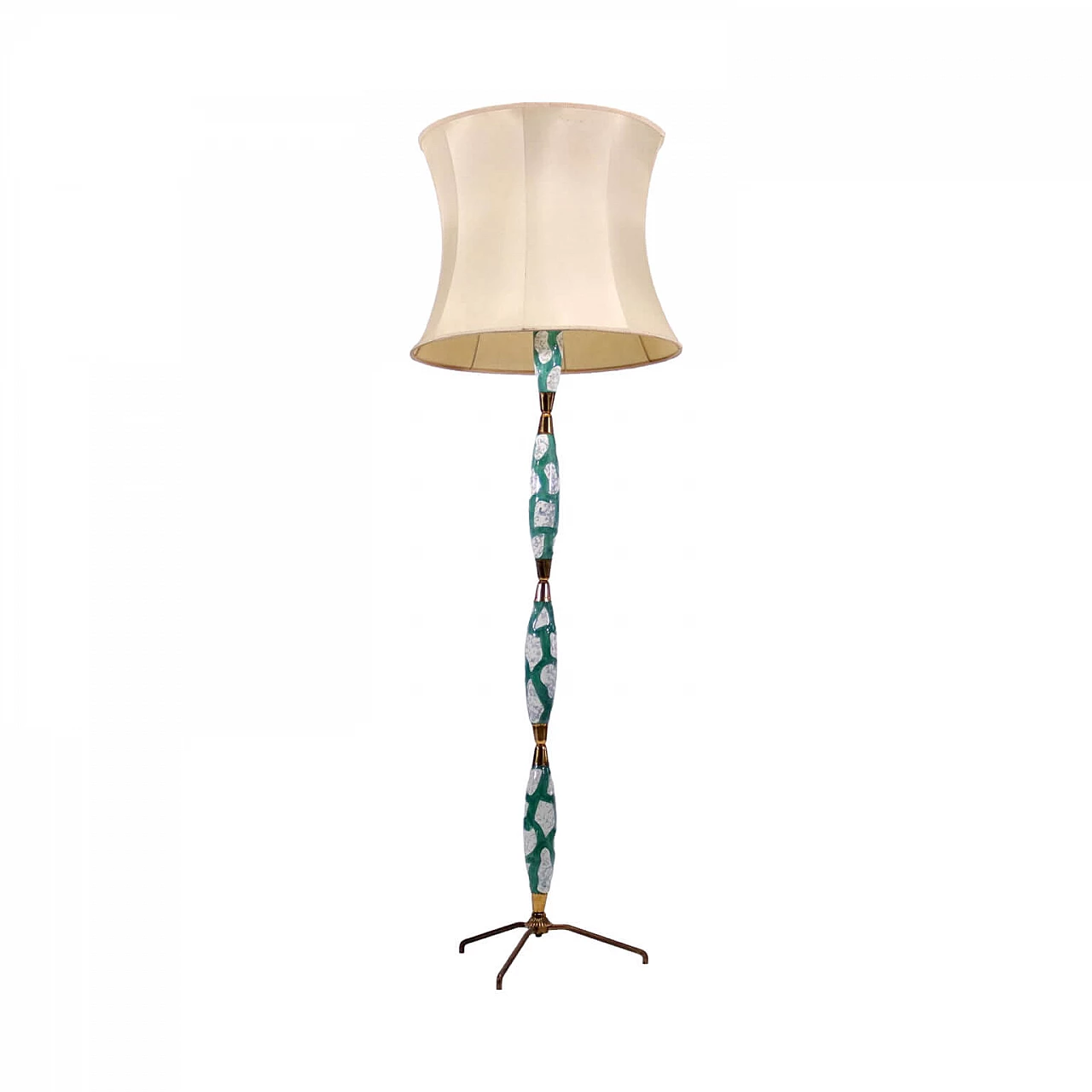 Lampada da terra in ottone e ceramica, anni '50 1