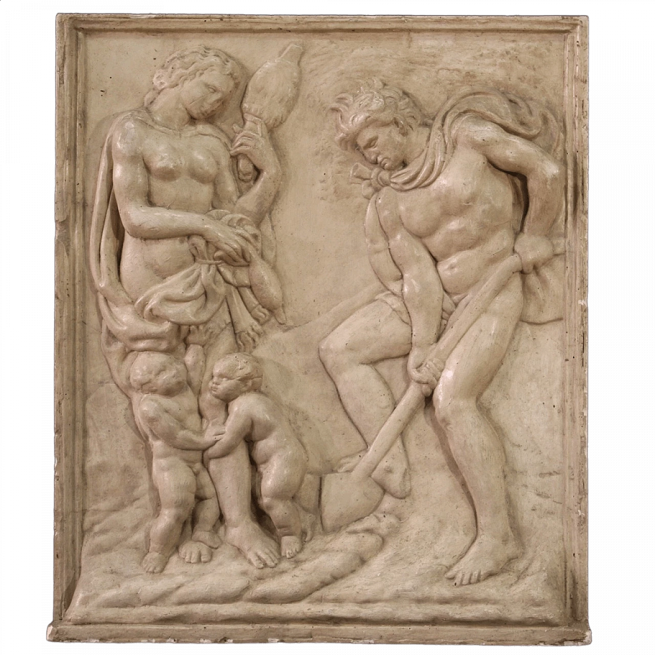 Adamo ed Eva al lavoro, bassorilievo in gesso, anni '60 13