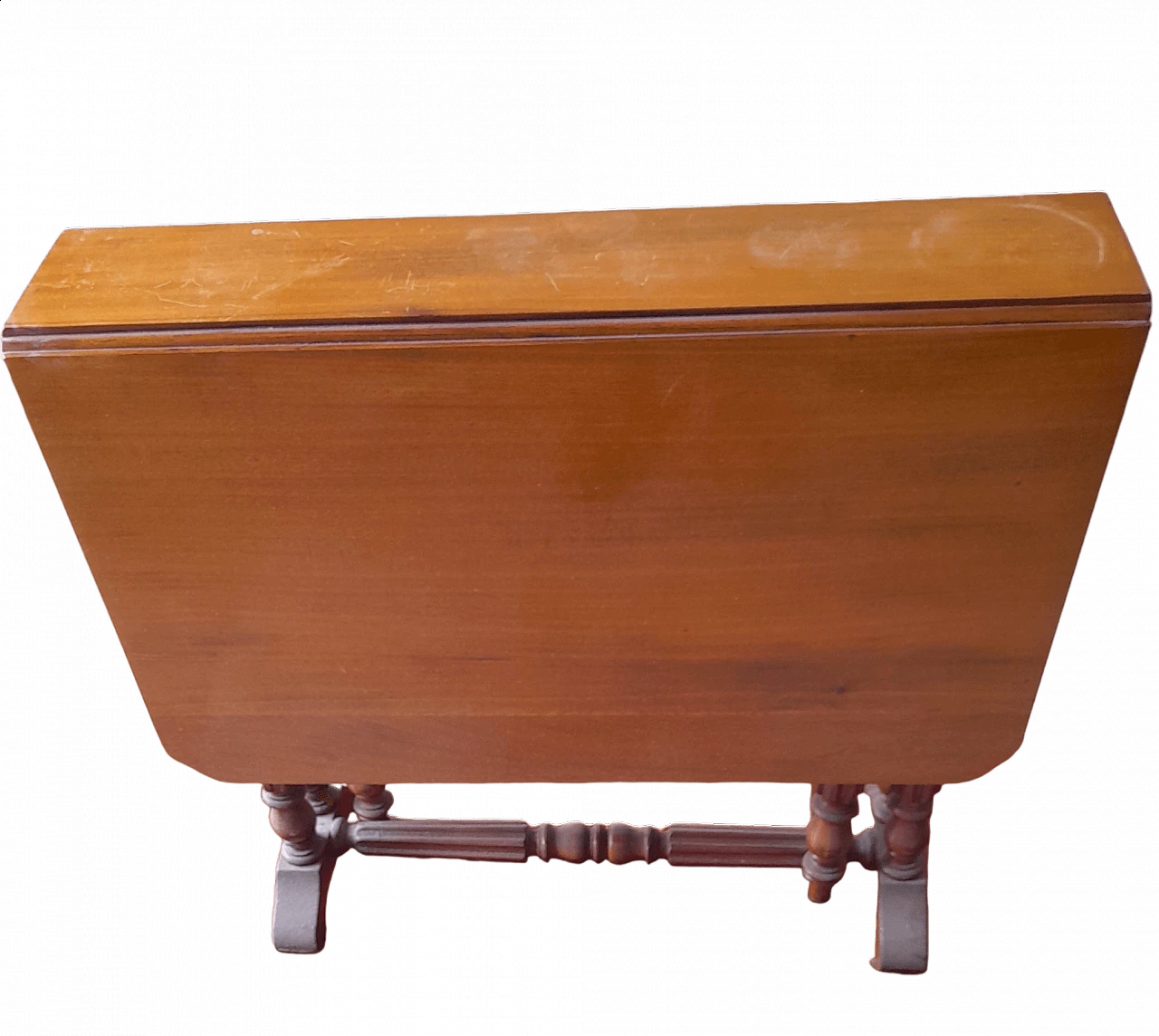 Tavolino pieghevole in legno con gambe tornite, anni '50 9
