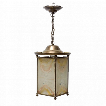 Art Nouveau brass and glass lantern, 1910s