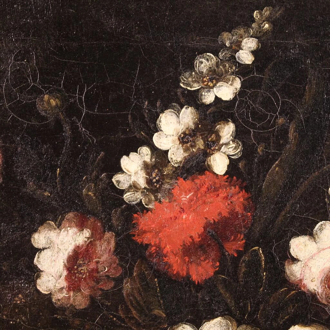 Natura morta con fiori rossi e bianchi, olio su tela, inizio '700 3