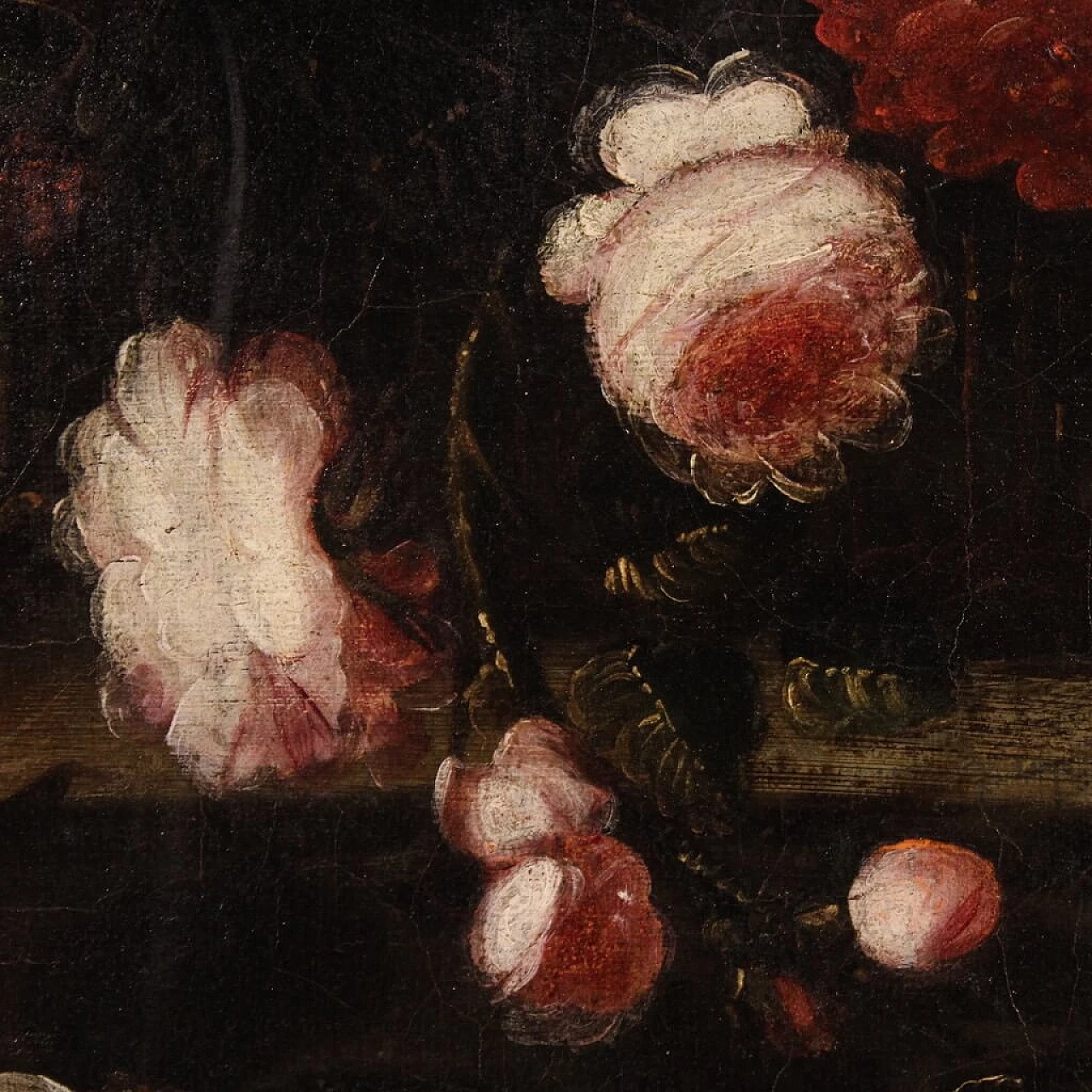 Natura morta con fiori rossi e bianchi, olio su tela, inizio '700 4