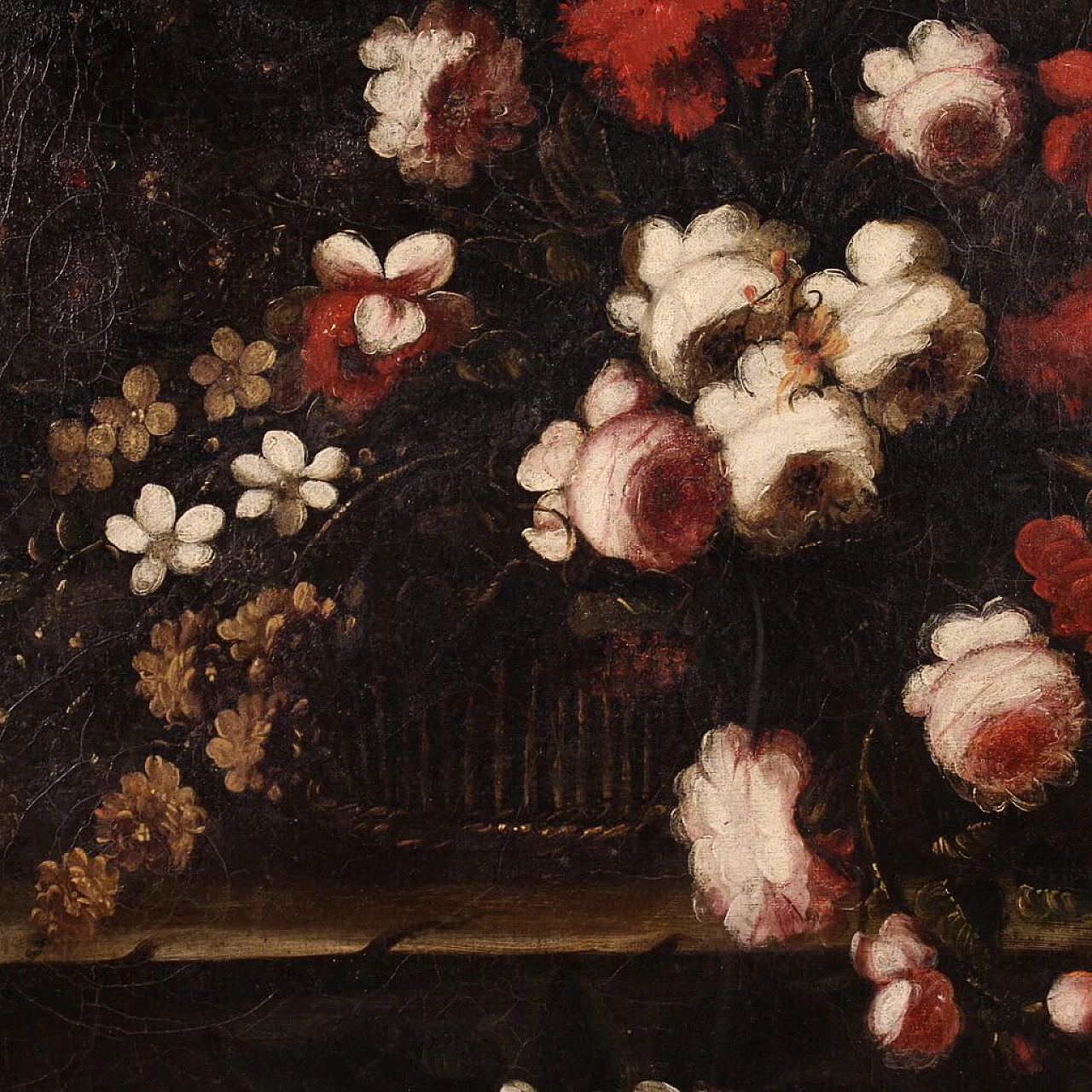 Natura morta con fiori rossi e bianchi, olio su tela, inizio '700 9
