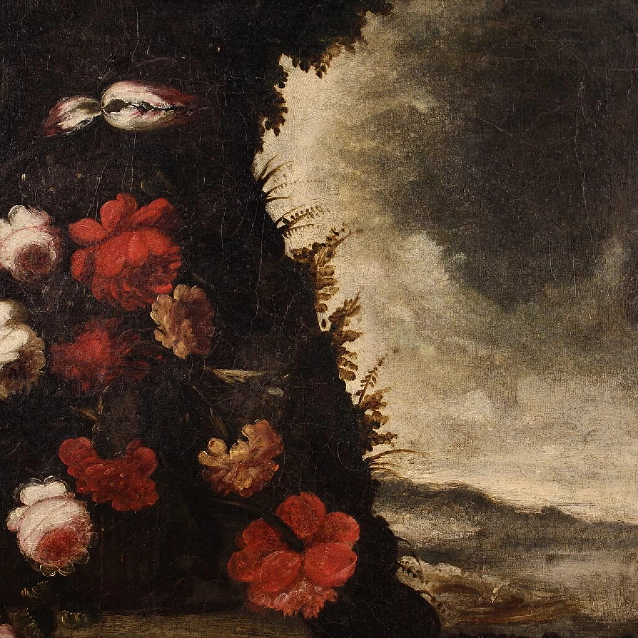 Natura morta con fiori rossi e bianchi, olio su tela, inizio '700 11