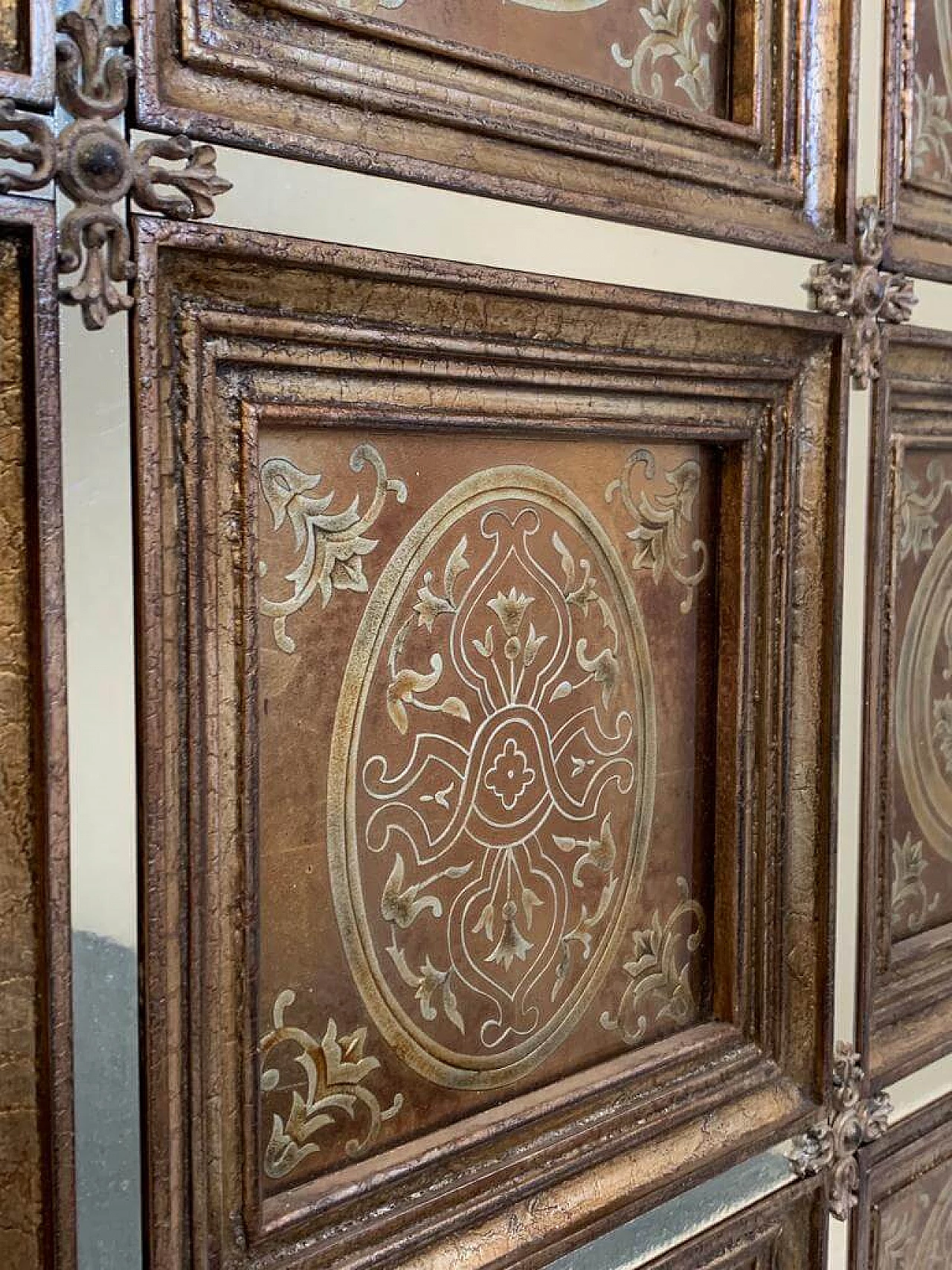 Decorative engraved and gilded mirror panel with lacquered frame, 1990s 8