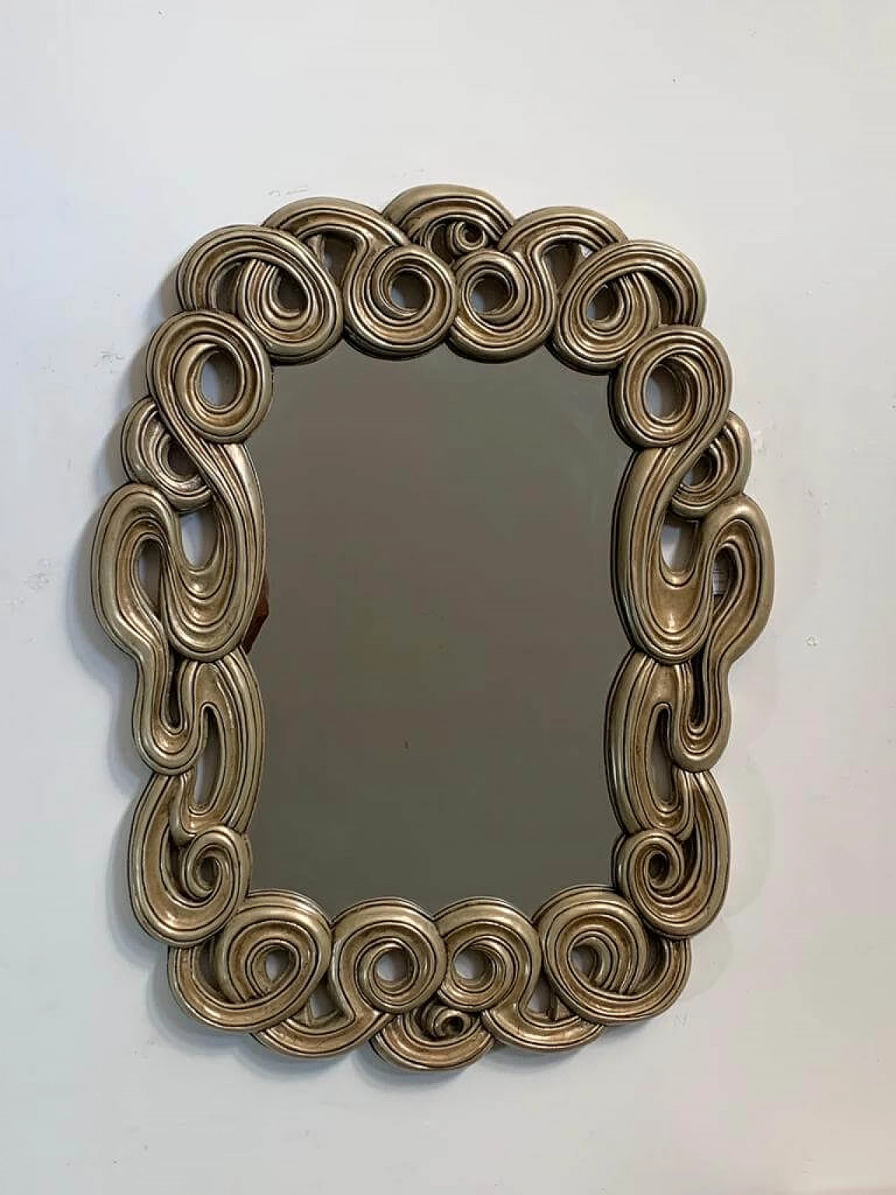 Mirror with filiform lines in lacquered and gilded resin for Lam Lee Group, 1990s 1
