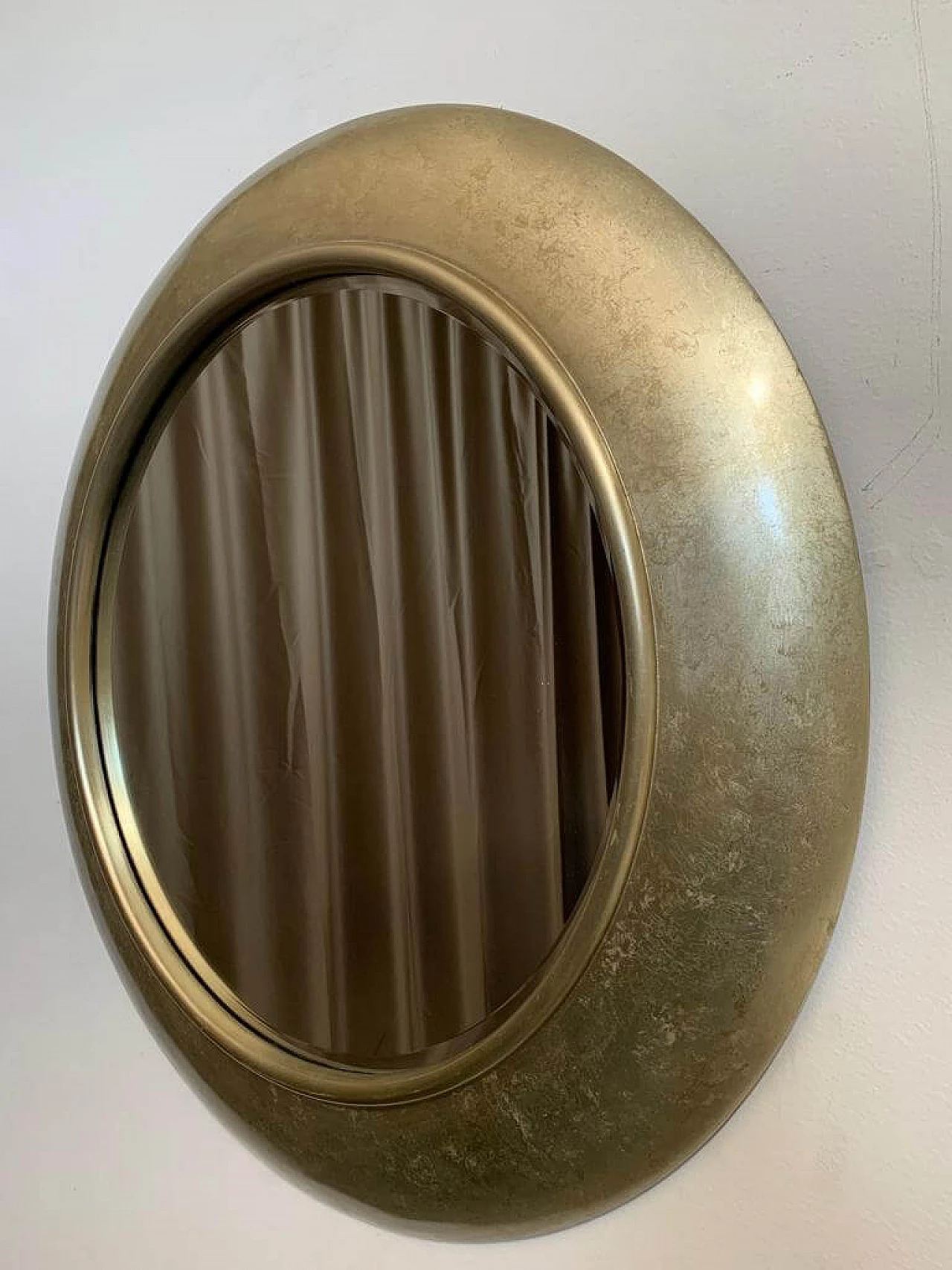 Beveled circular mirror with frame, 1990s 11