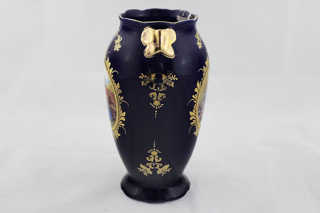 Vaso in ceramica blu con decorazioni Napoleone III, fine '800 5