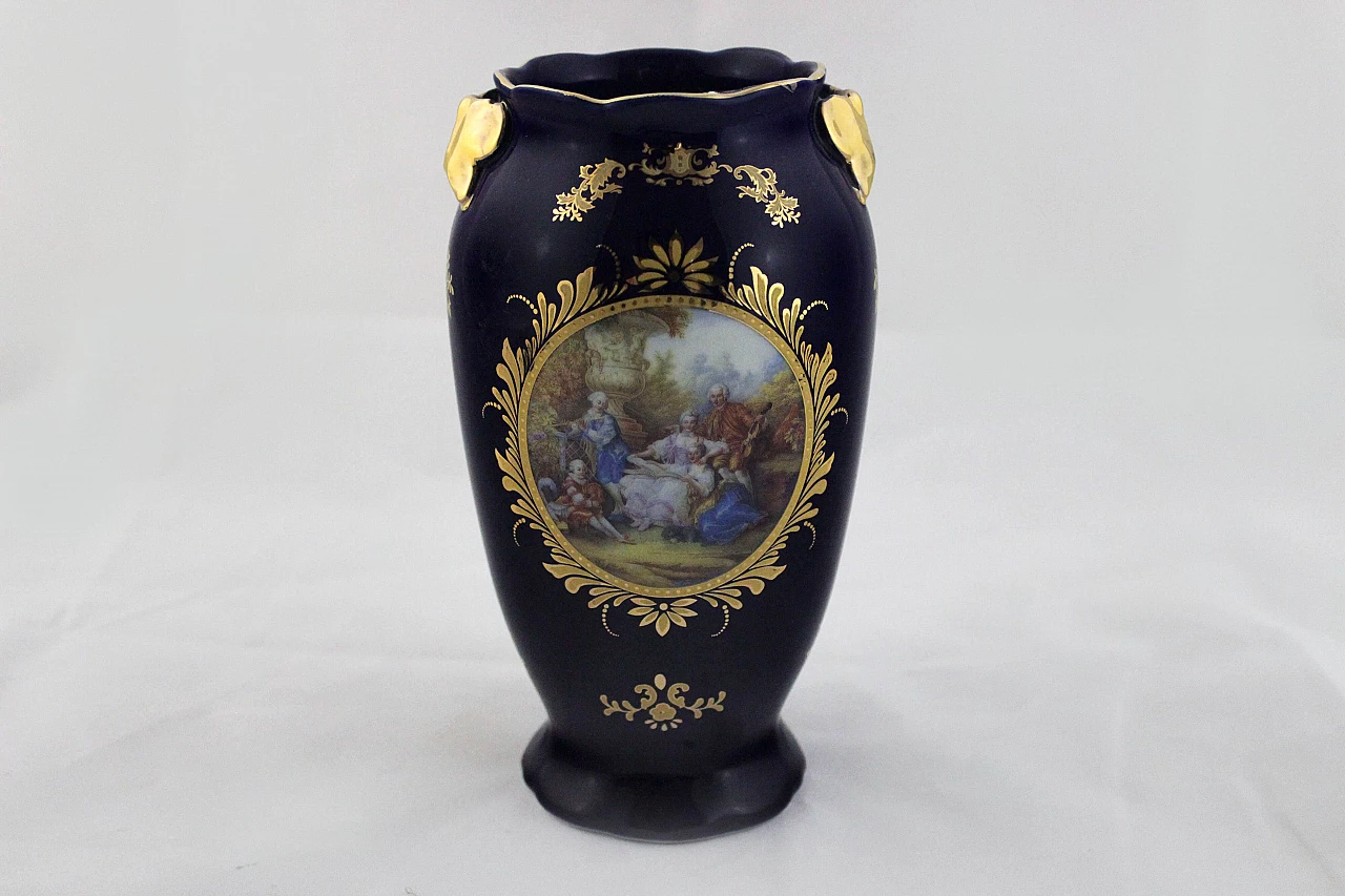 Vaso in ceramica blu con decorazioni Napoleone III, fine '800 7