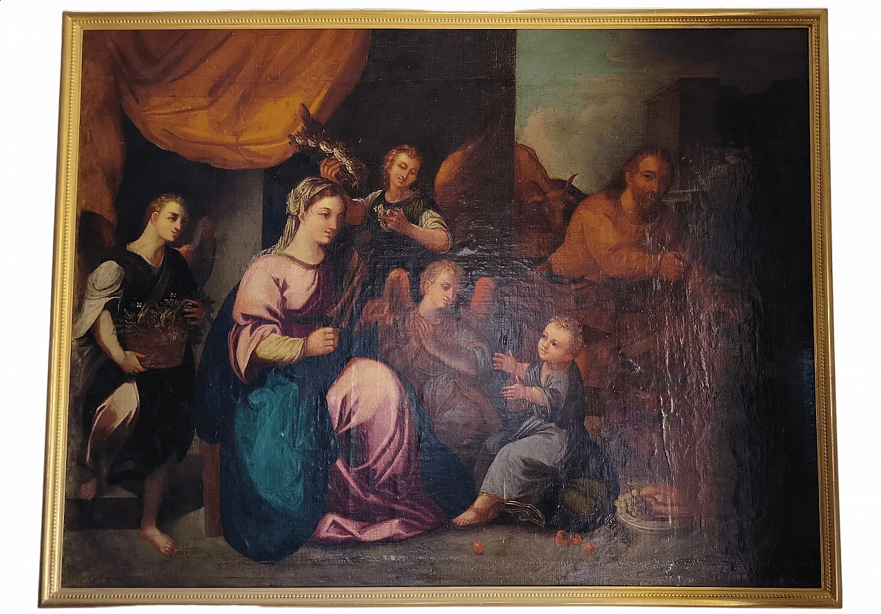 La Sacra Famiglia ed i tre angeli, olio su tela, '700 10
