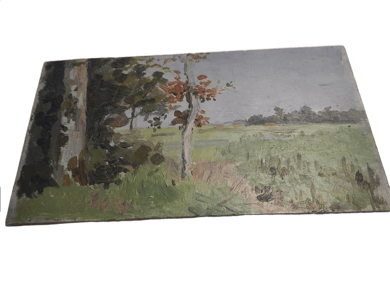 Des Champs, paesaggio di campagna, dipinto su legno, inizio '900 13