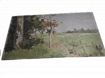 Des Champs, countryside landscape, painting on wood, early 20th century