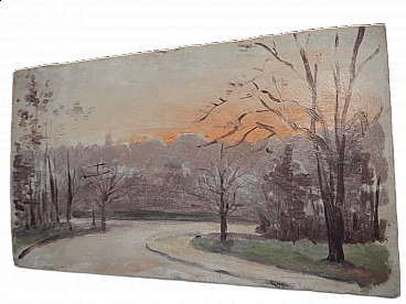 Des Champs, sunset, painting on wood, early 20th century