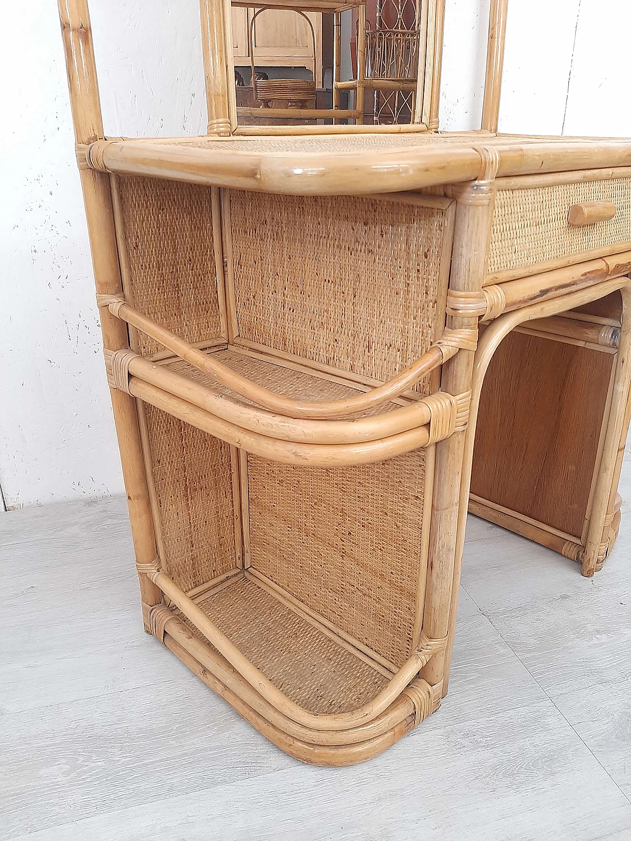 Bamboo dressing table with mirror and drawer, 1970s 2