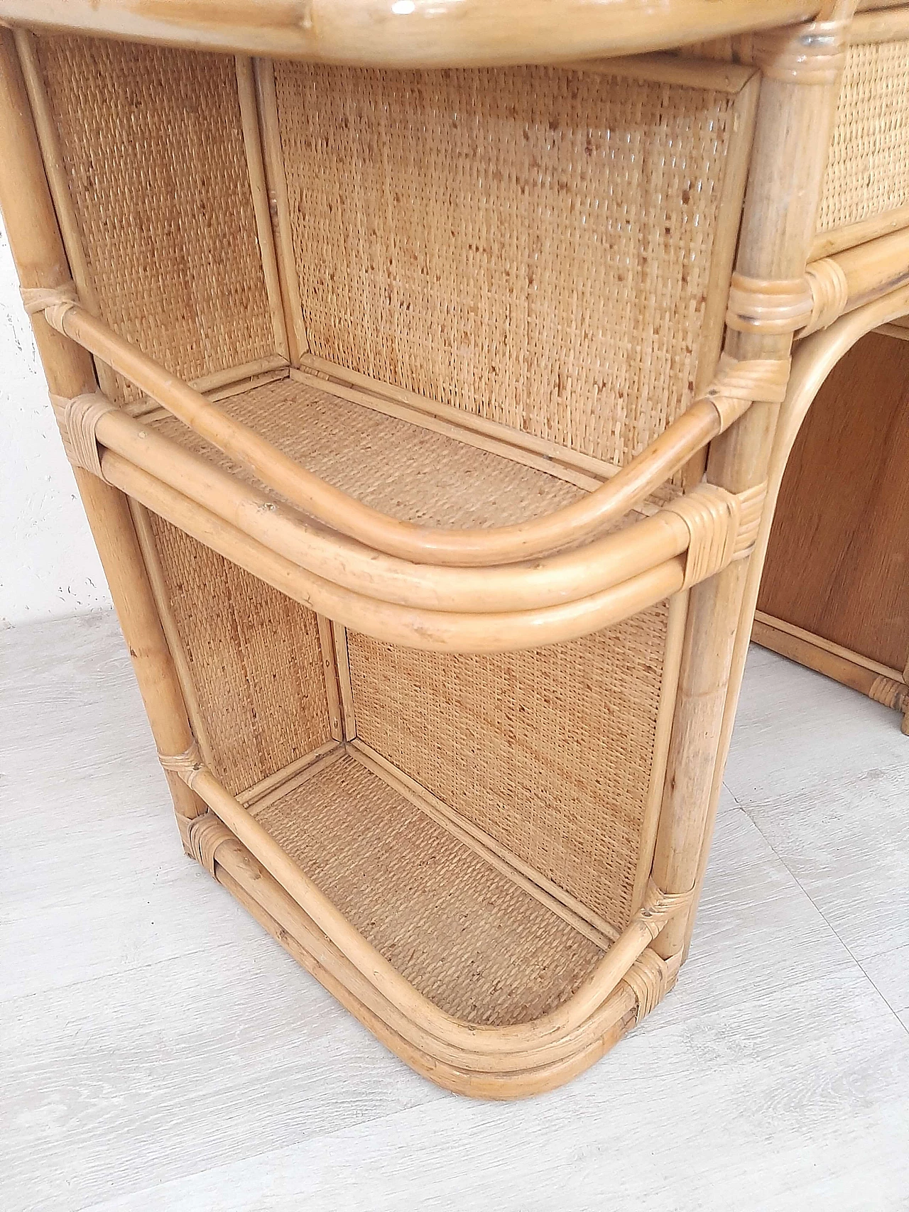 Bamboo dressing table with mirror and drawer, 1970s 3