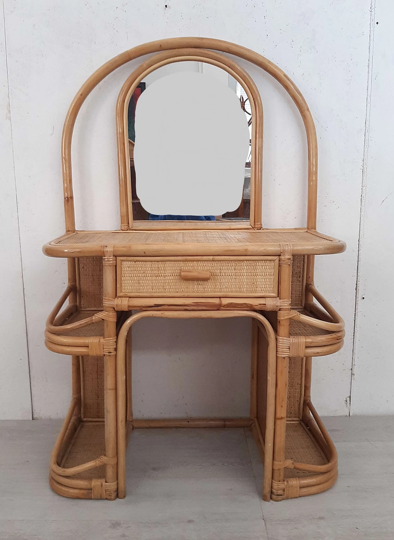 Bamboo dressing table with mirror and drawer, 1970s 4