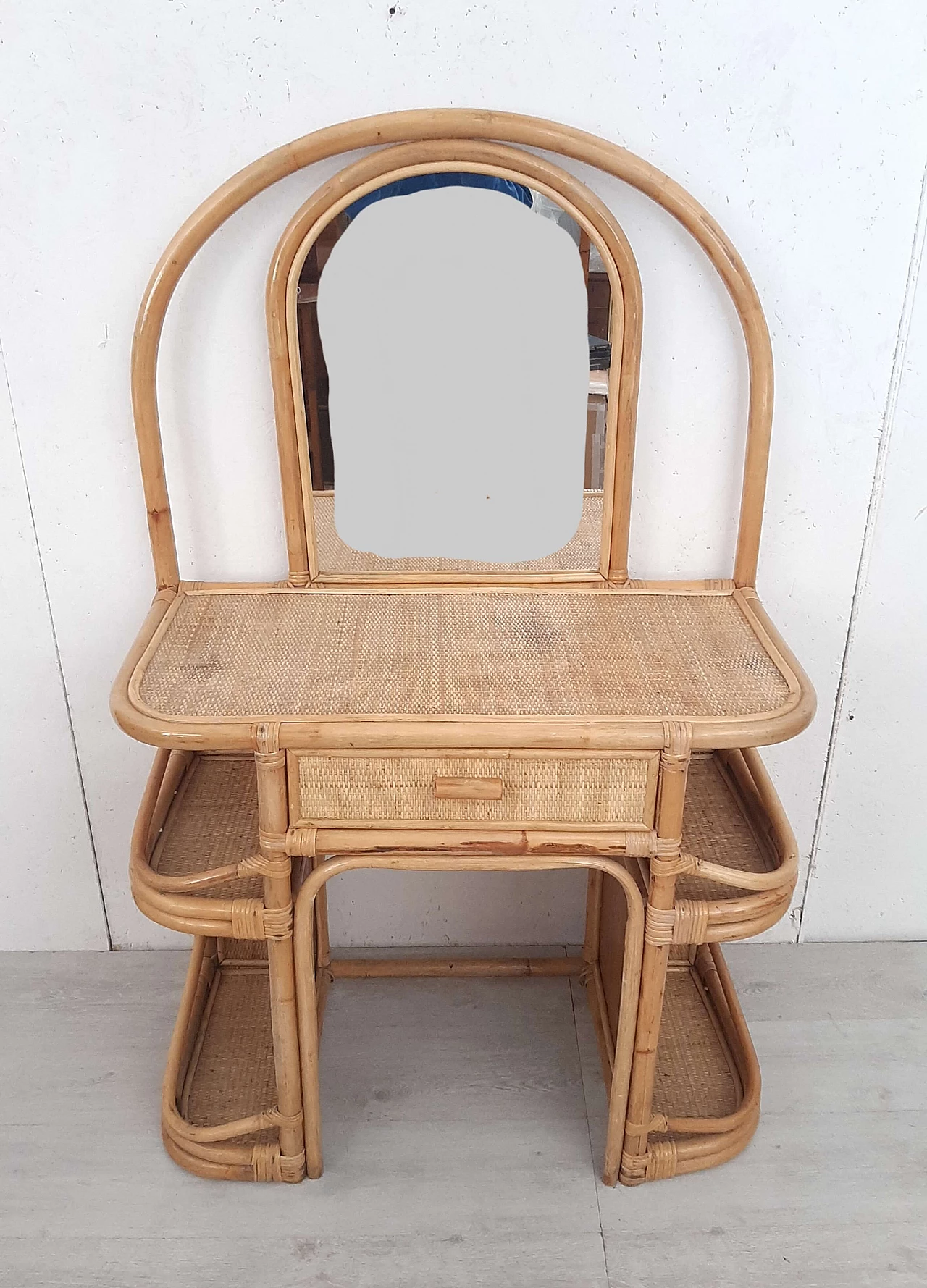 Bamboo dressing table with mirror and drawer, 1970s 5