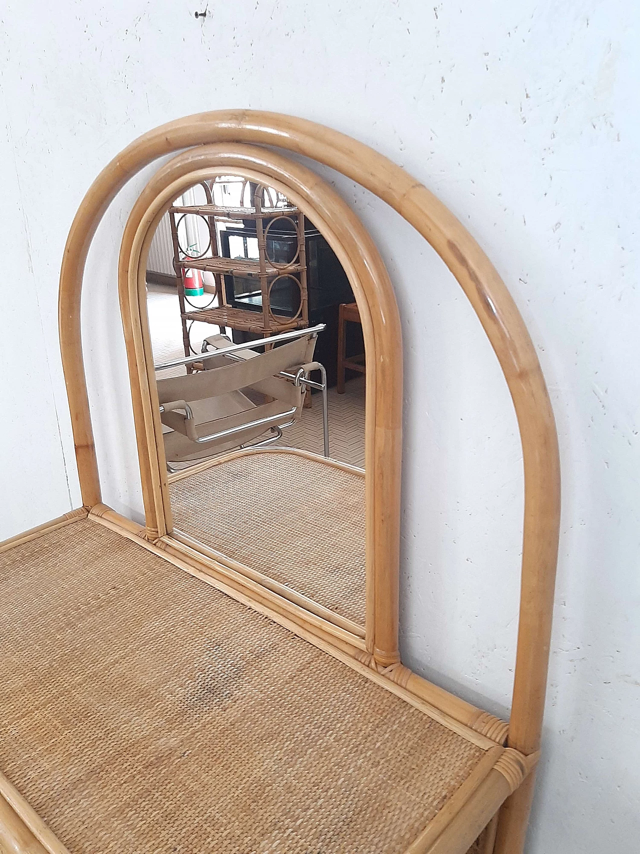 Bamboo dressing table with mirror and drawer, 1970s 6