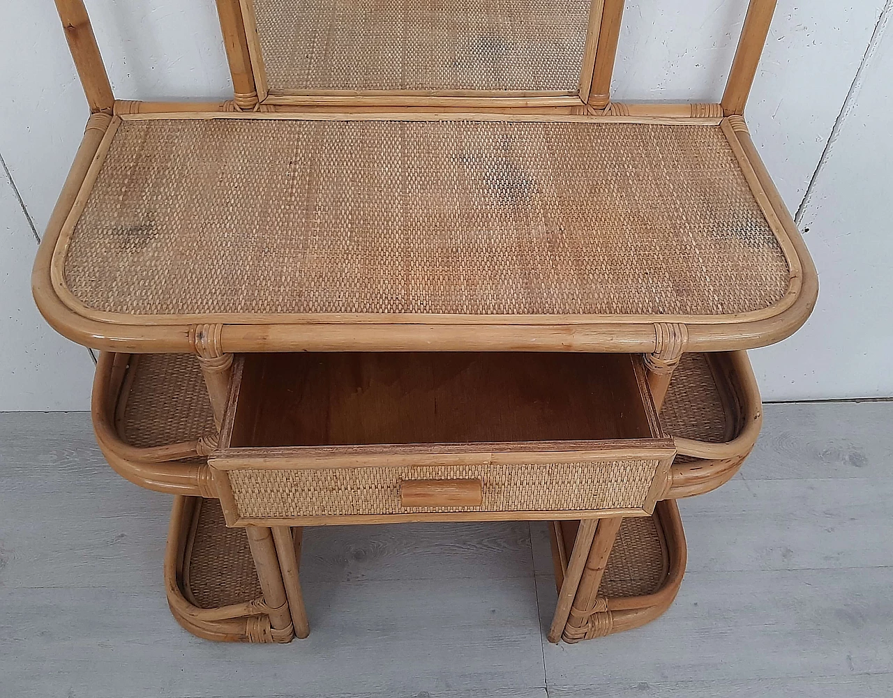 Bamboo dressing table with mirror and drawer, 1970s 7