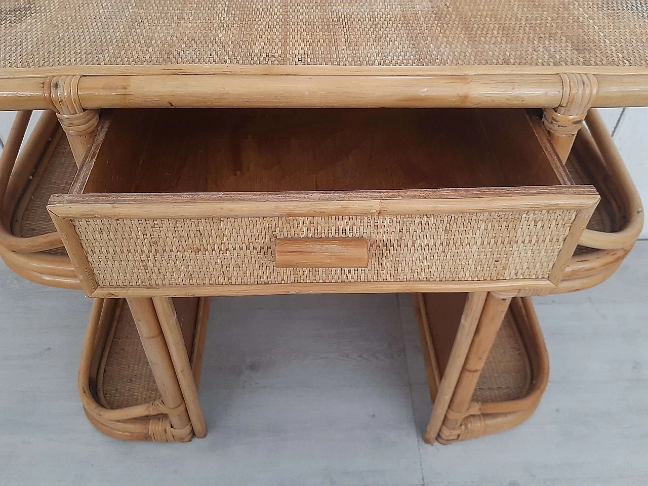 Bamboo dressing table with mirror and drawer, 1970s 8