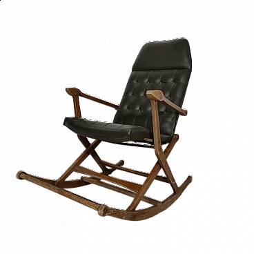 Poltrona a dondolo in similpelle nera di Fratelli Reguitti, anni '70