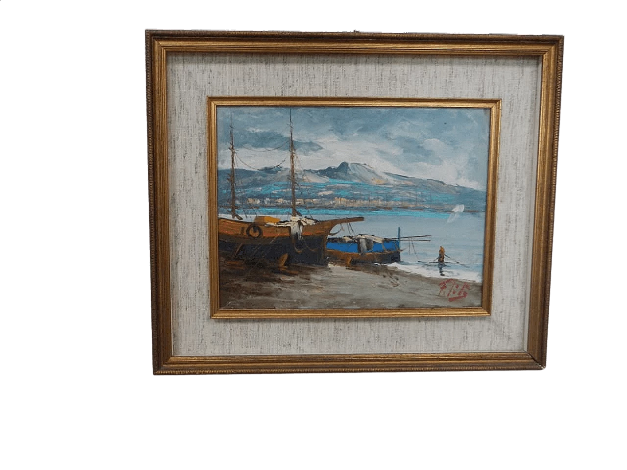 Filito, barche, dipinto a olio, anni '50 13