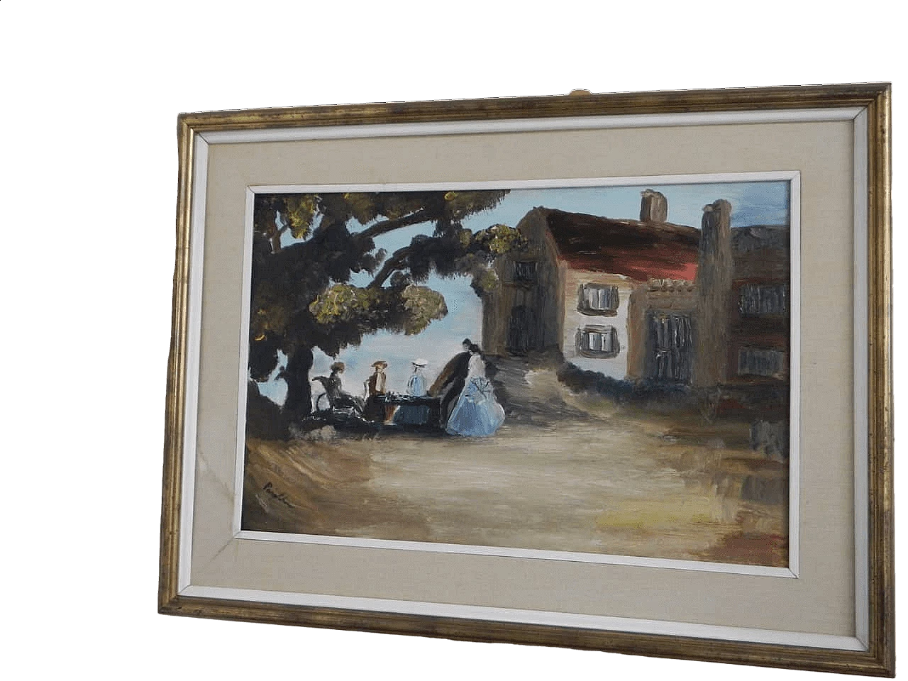 Parolin, casa con donne in giardino, olio su tela, anni '60 14