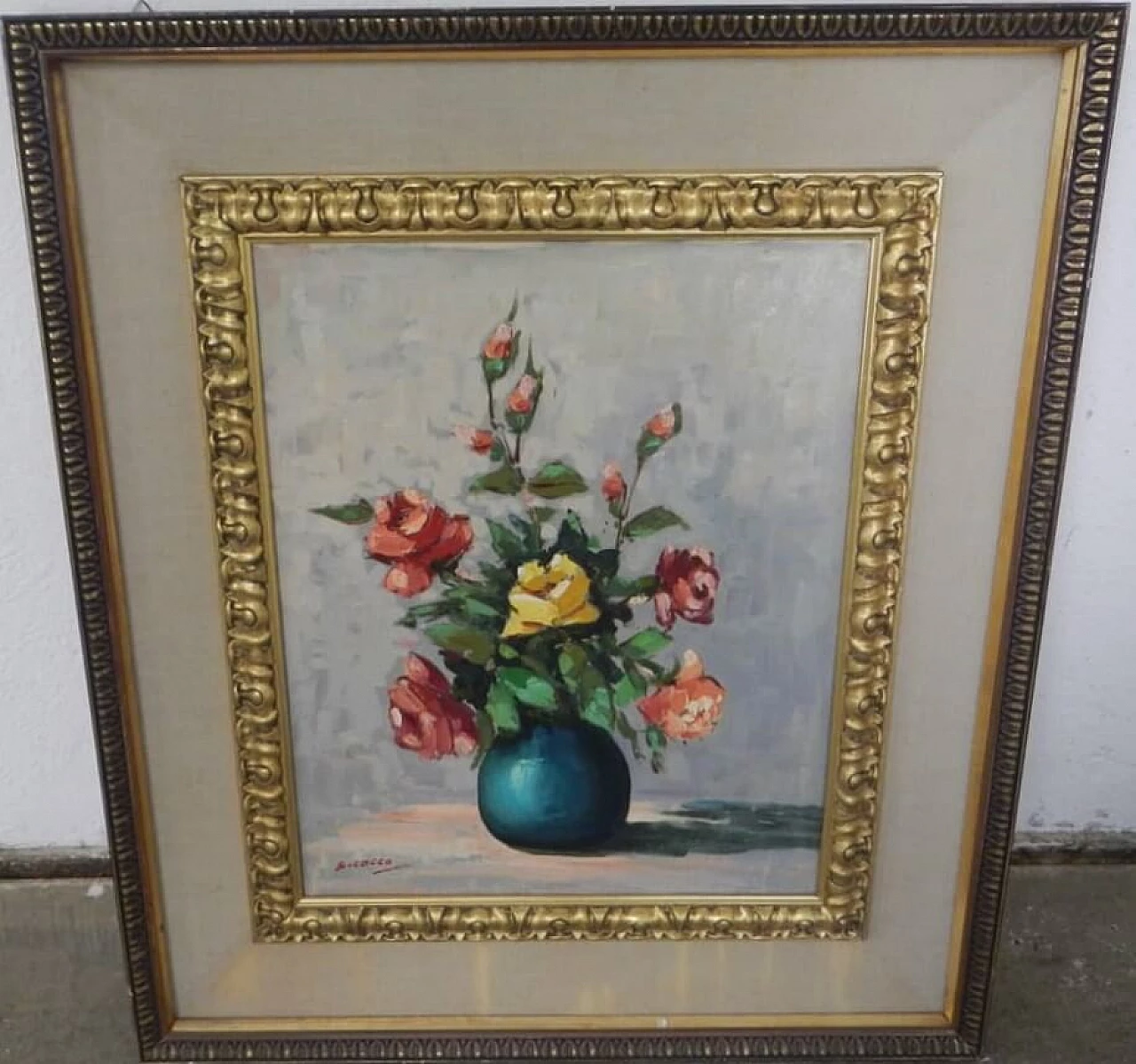 Cocco, vase of flowers, oil painting, 1950s 14