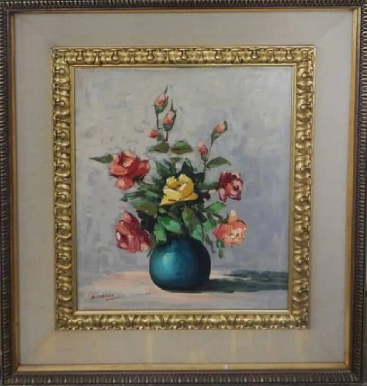 Cocco, vaso di fiori, dipinto a olio, anni '50 15