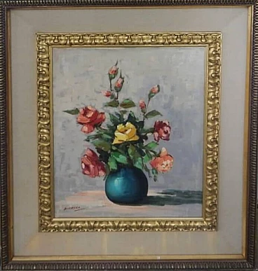 Cocco, vaso di fiori, dipinto a olio, anni '50