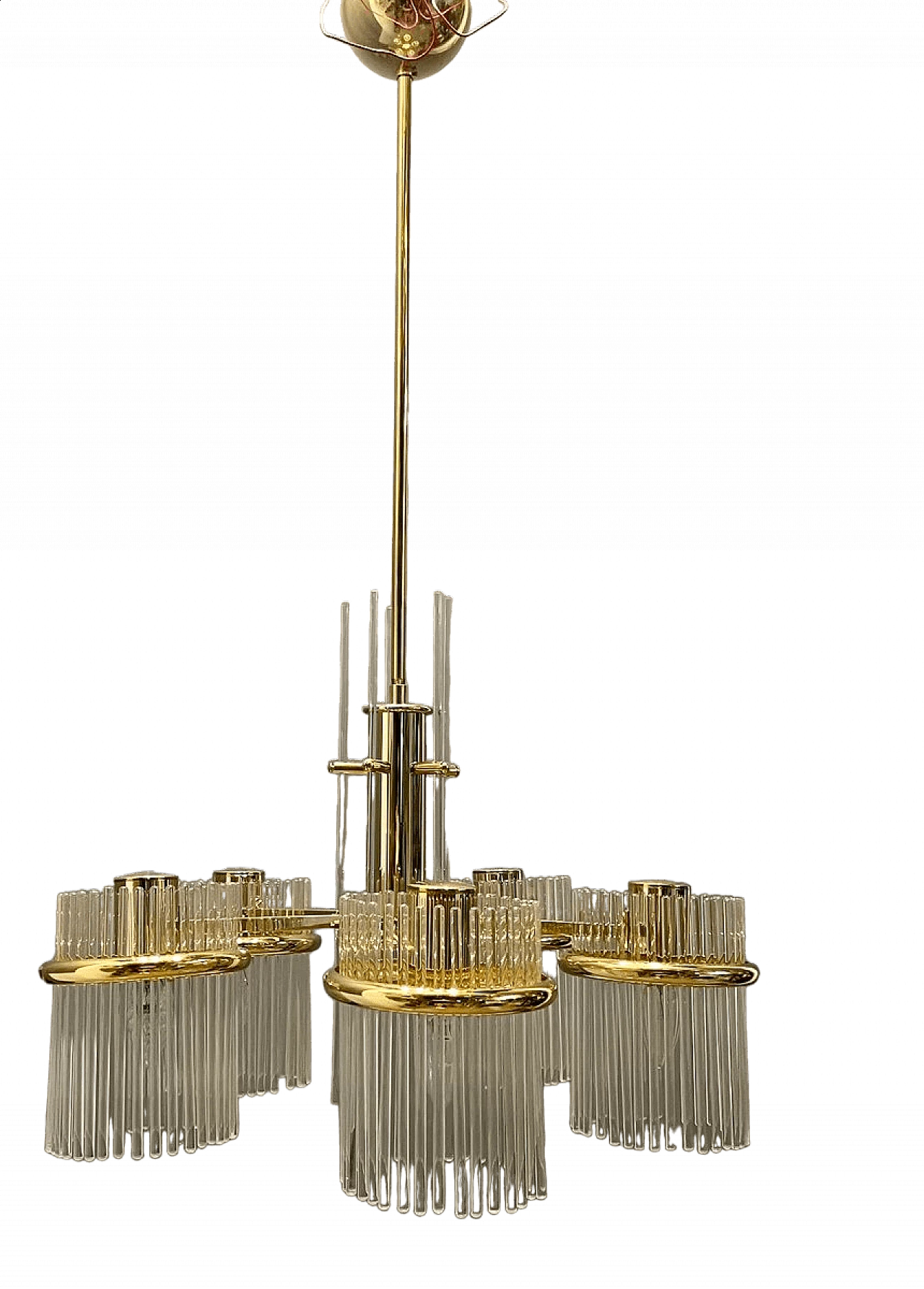 Lampadario in vetro di Murano e ottone, anni '80 12