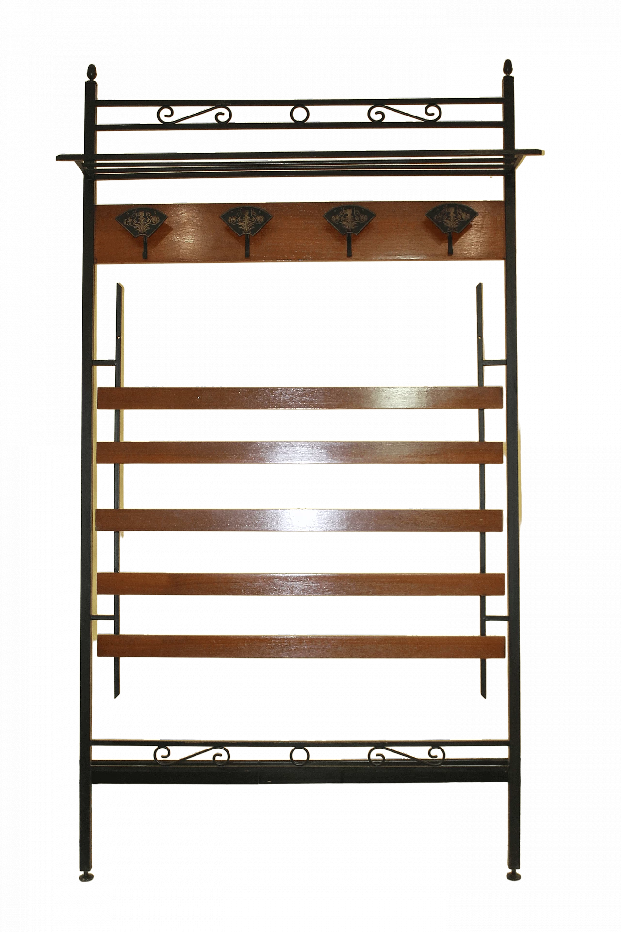 Art Deco metal and wood wall-mounted coat rack, early 20th century 6