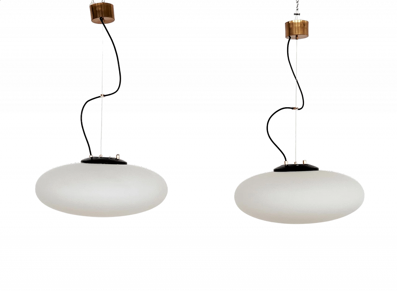 Pair of opaline glass ceiling lamps by Stilnovo, 1960s 18