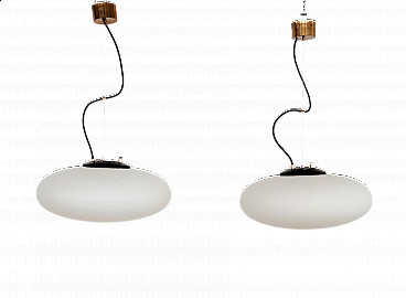 Pair of opaline glass ceiling lamps by Stilnovo, 1960s