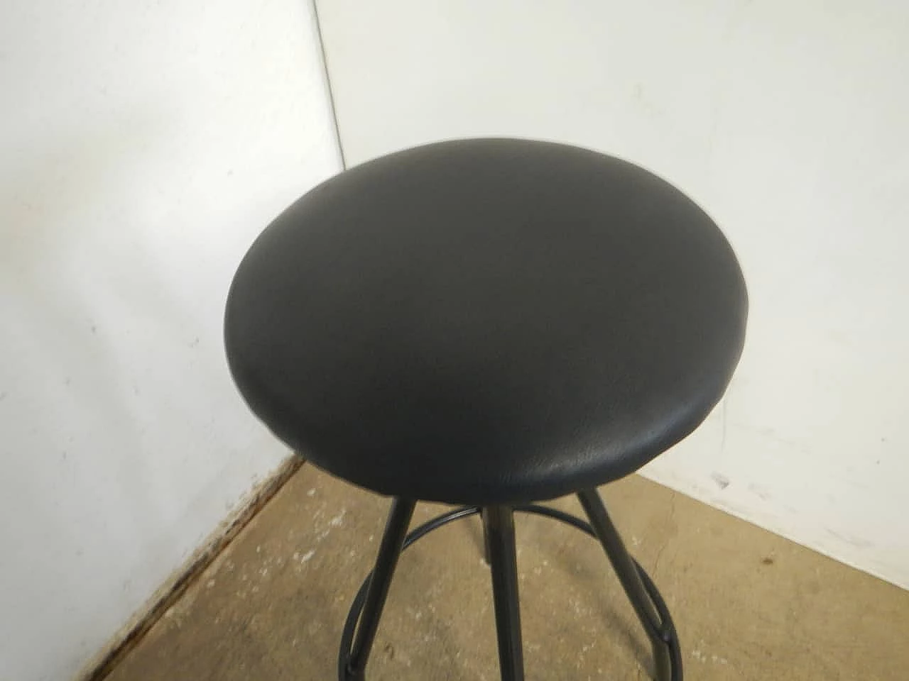 Stationary stool in stained iron and skai, 1990s 2