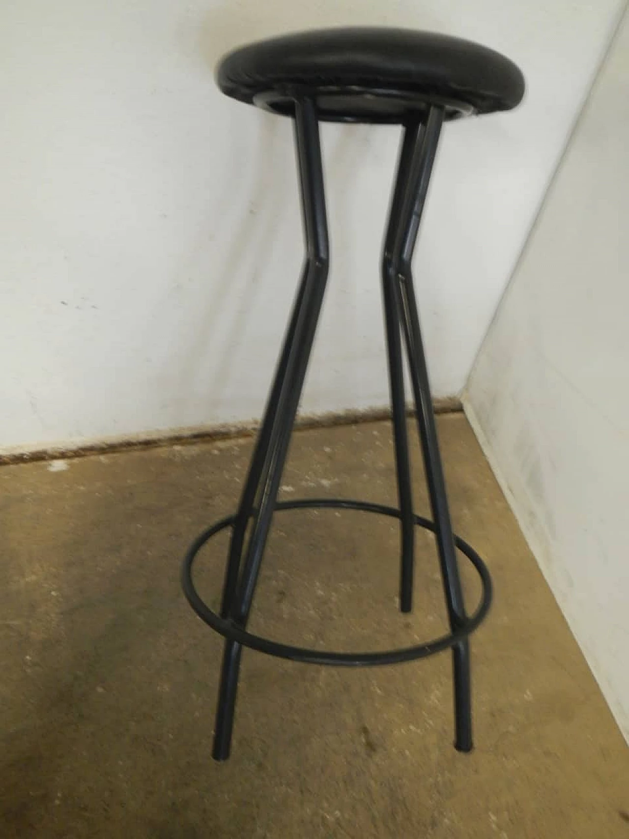 Stationary stool in stained iron and skai, 1990s 4
