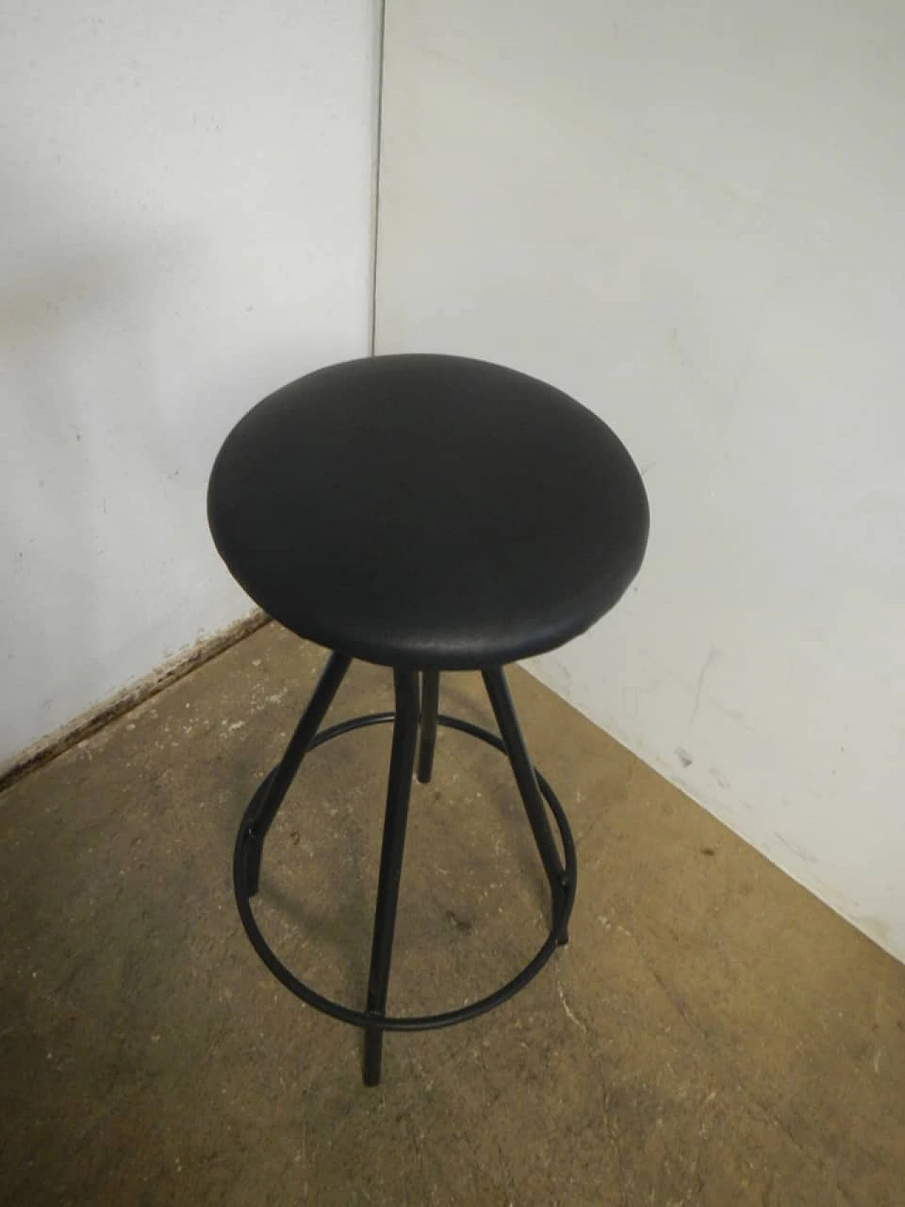 Stationary stool in stained iron and skai, 1990s 5
