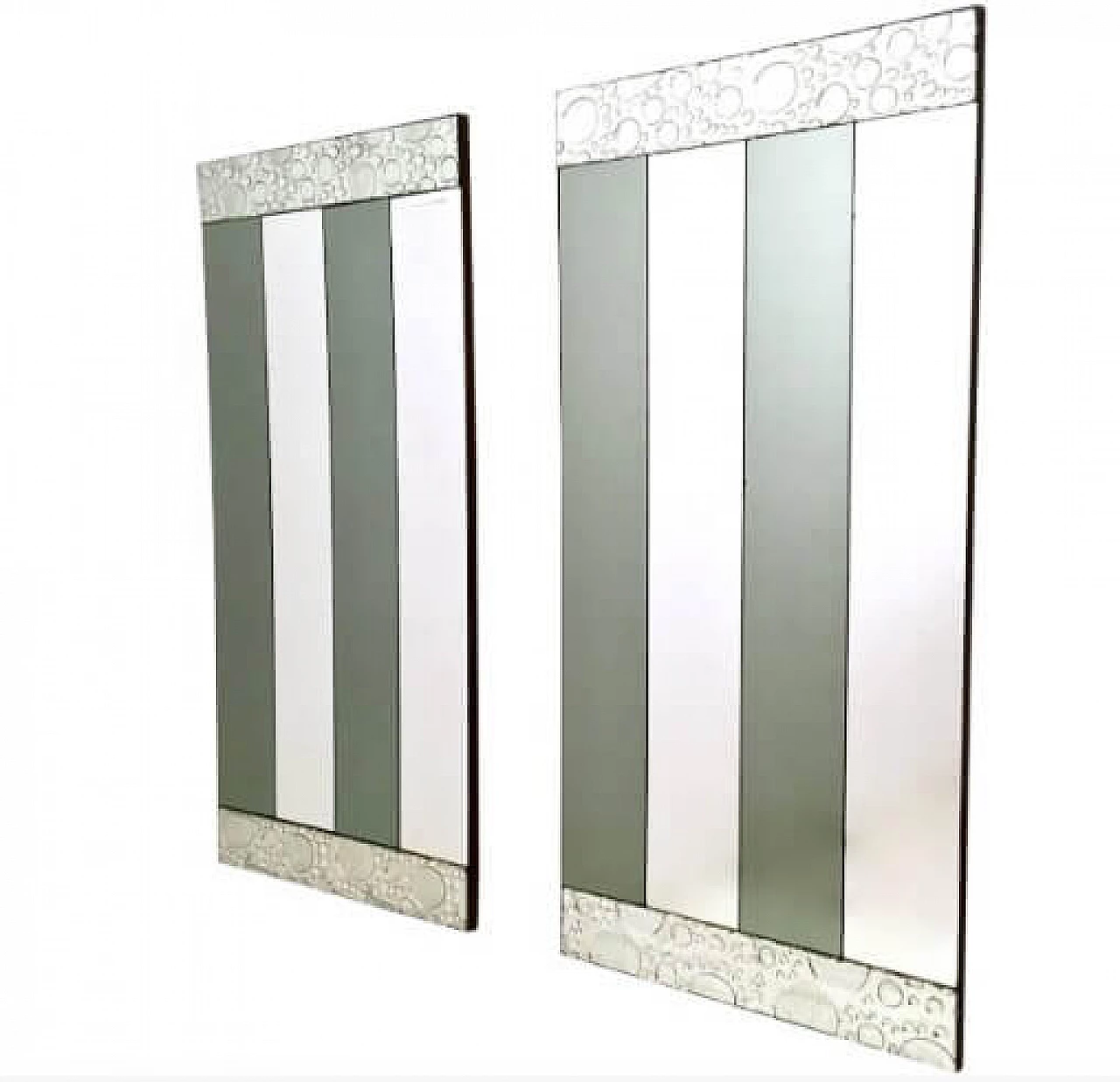 Specchio in faggio e vetro bicolore a strisce verticali, anni '70 1