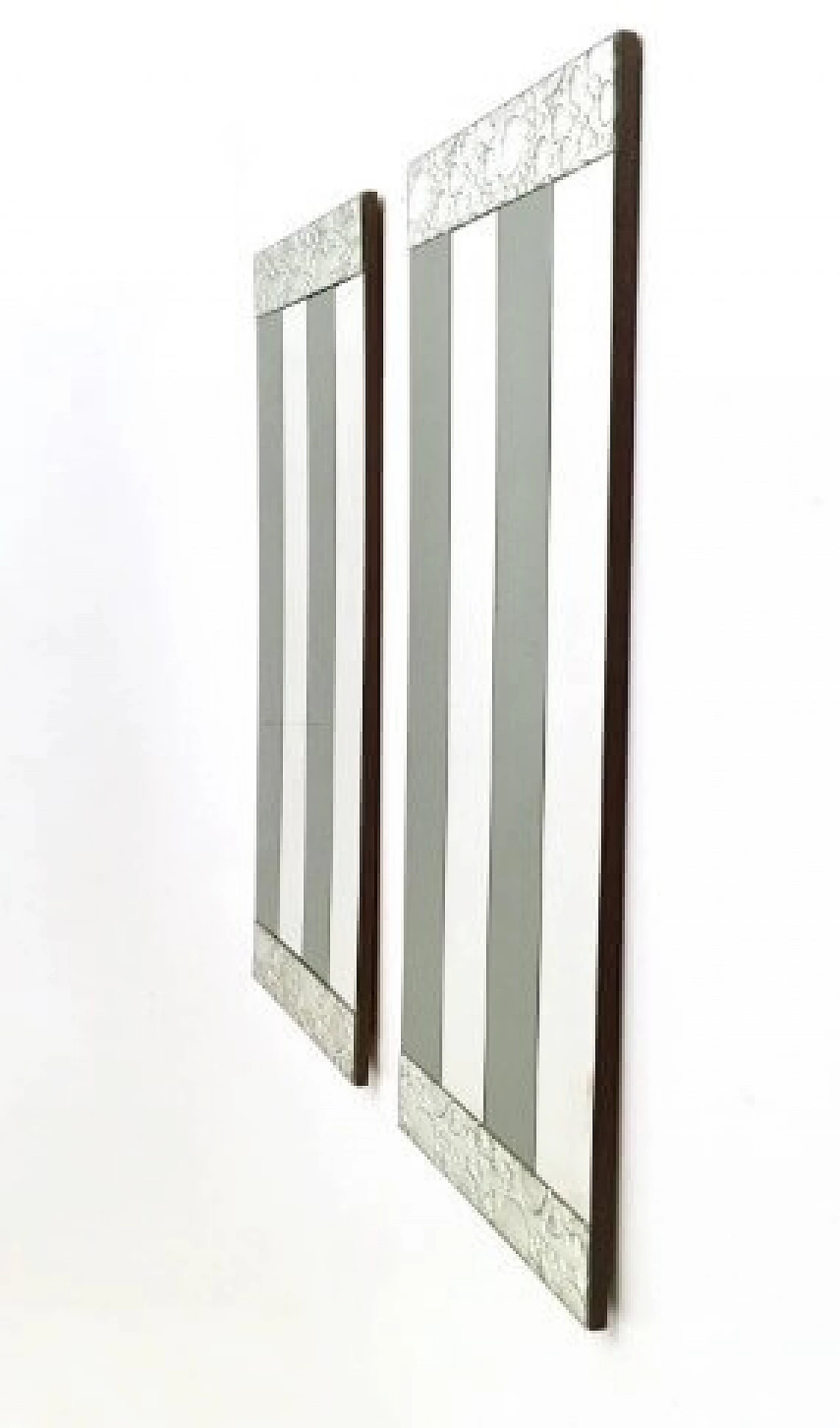 Specchio in faggio e vetro bicolore a strisce verticali, anni '70 2