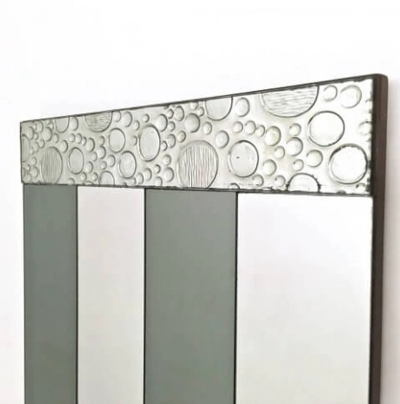 Specchio in faggio e vetro bicolore a strisce verticali, anni '70 6
