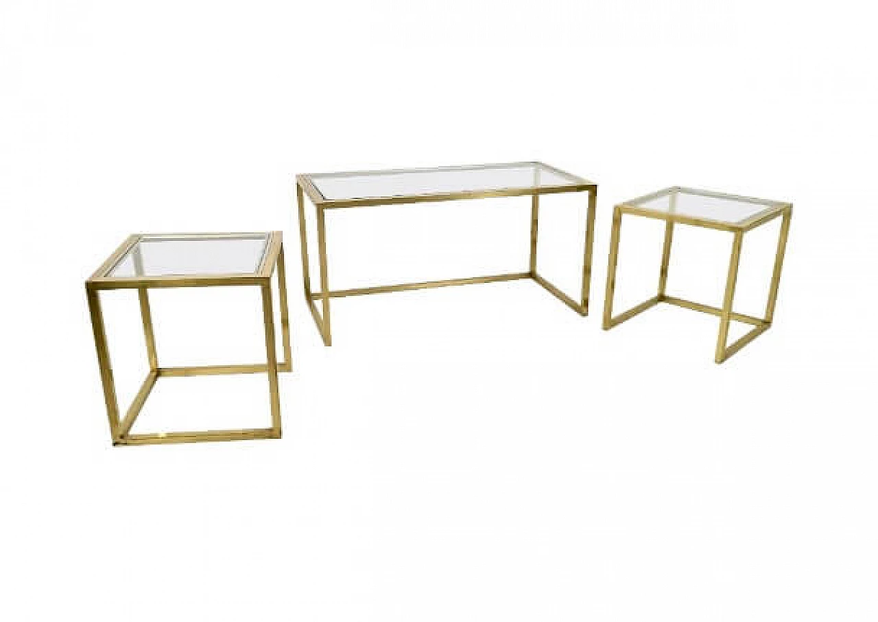 3 Tavolini a nido d'ape in ottone, acciaio e vetro di Romeo Rega, anni '70 1