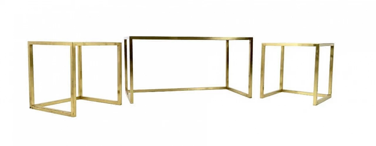 3 Brass, steel and glass nesting tables by Romeo Rega, 1970s 7