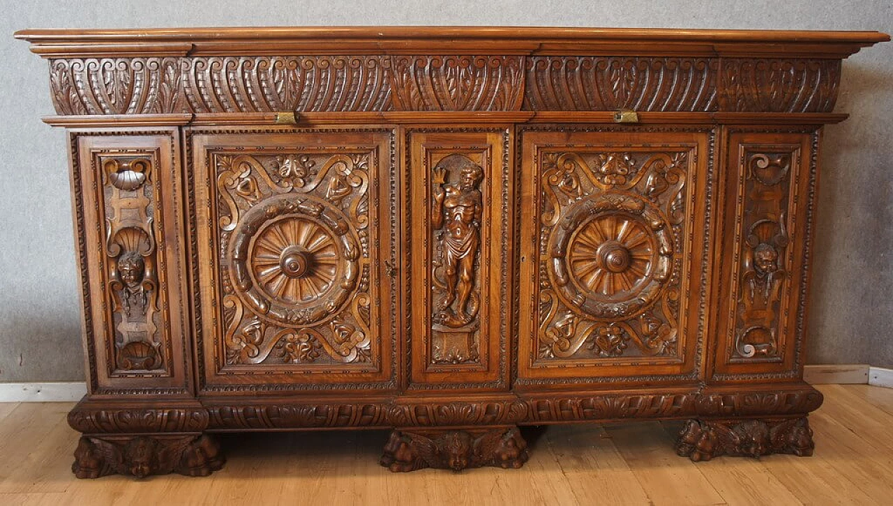 Walnut sideboard with bronze handles in Renaissance style, late 19th century 1